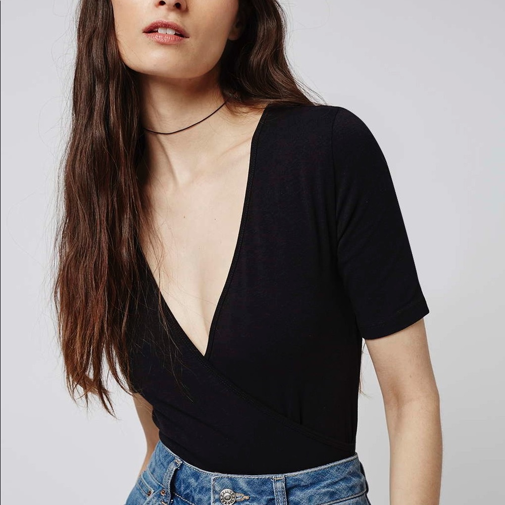 Topshop Tall Black Wrap Bodysuit Top Sz 4